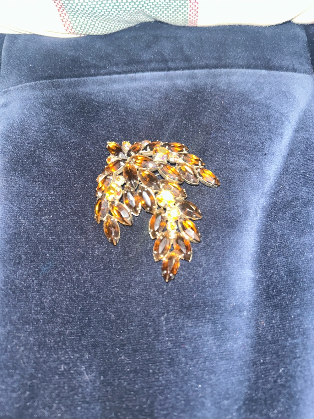 Vintage Amber Crystal Leaf Brooch - Women Jewelry